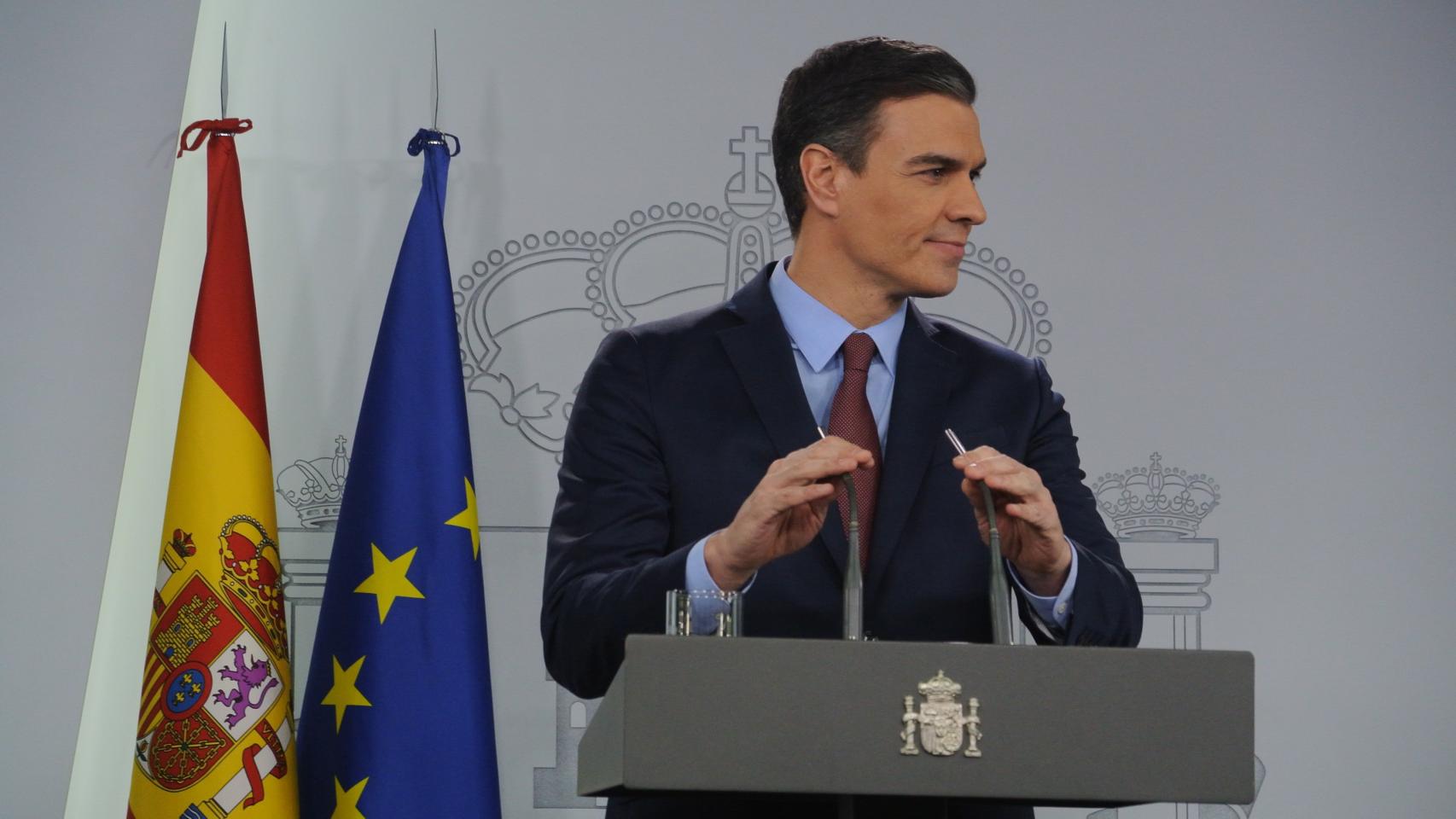 Pedro Sánchez, en la sala de prensa de Moncloa.