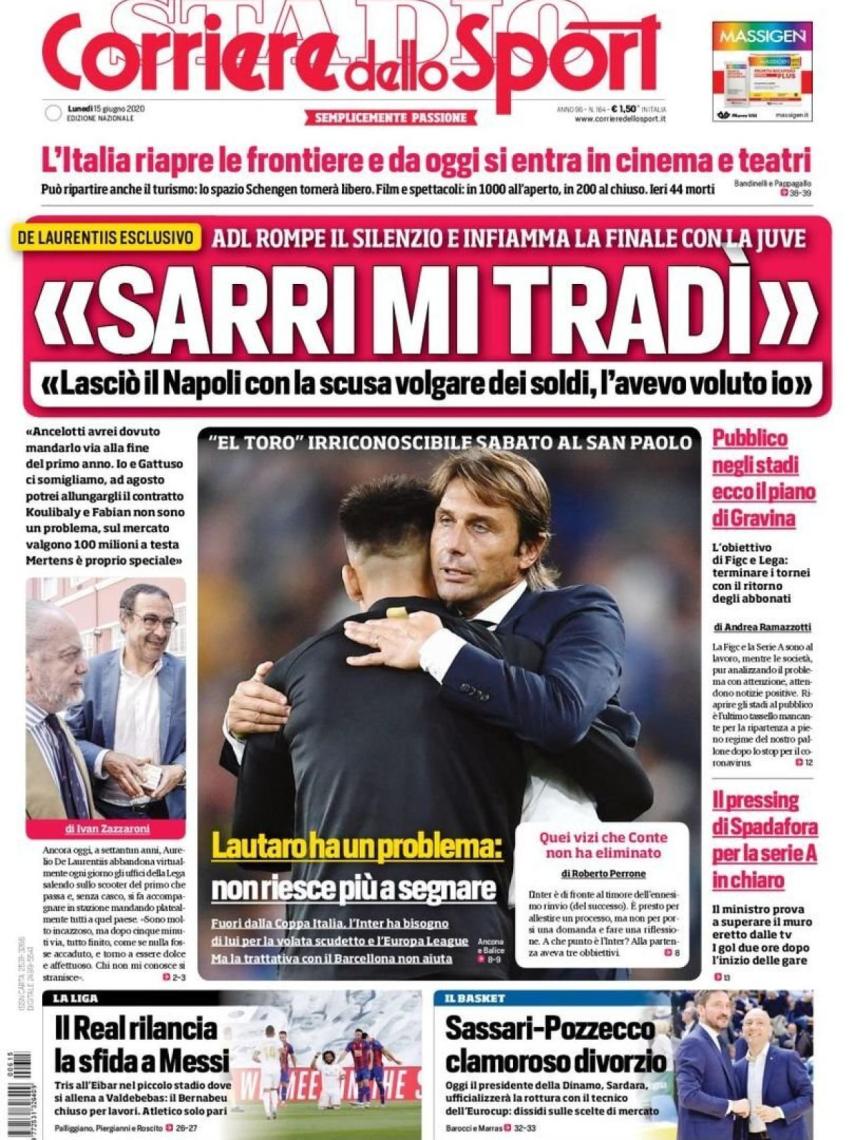 La portada del diario italiano Corriere dello Sport
