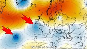 Posición de las dos borrascas el 15/06. Severe-weather.eu.