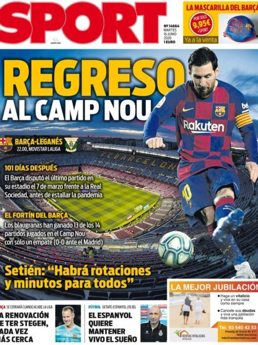 La portada del diario SPORT (16/06/2020)