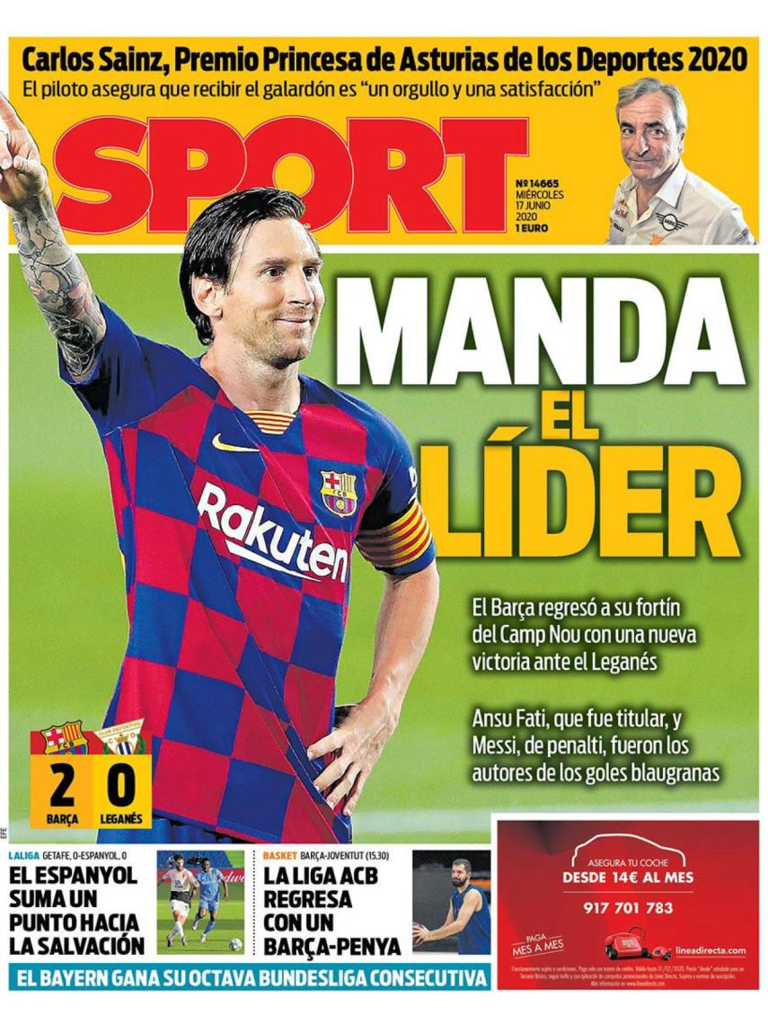 La portada del diario Sport (17/06/2020)