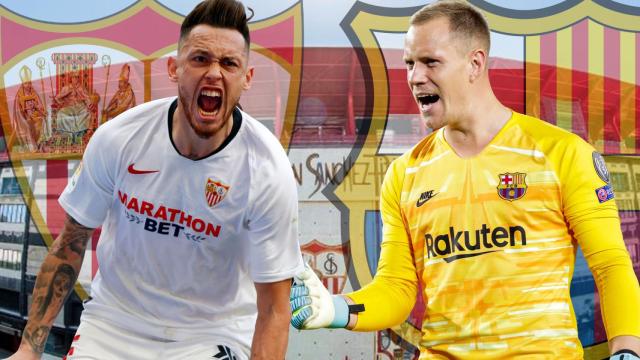 Lucas Ocampos y Marc-André ter Stegen