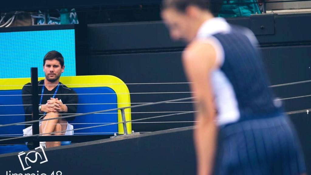 Daniel Vallverdú en un entrenamiento con Pliskova