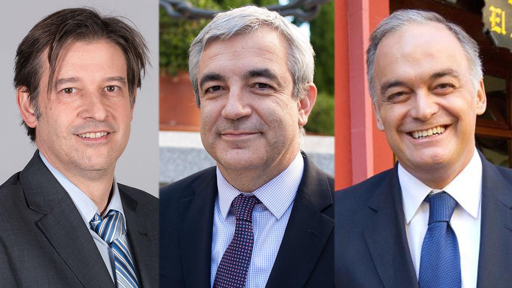 De izquierda a derecha: Javier Moreno (PSOE), Luis Garicano (Cs) y Esteban González Pons (PP).