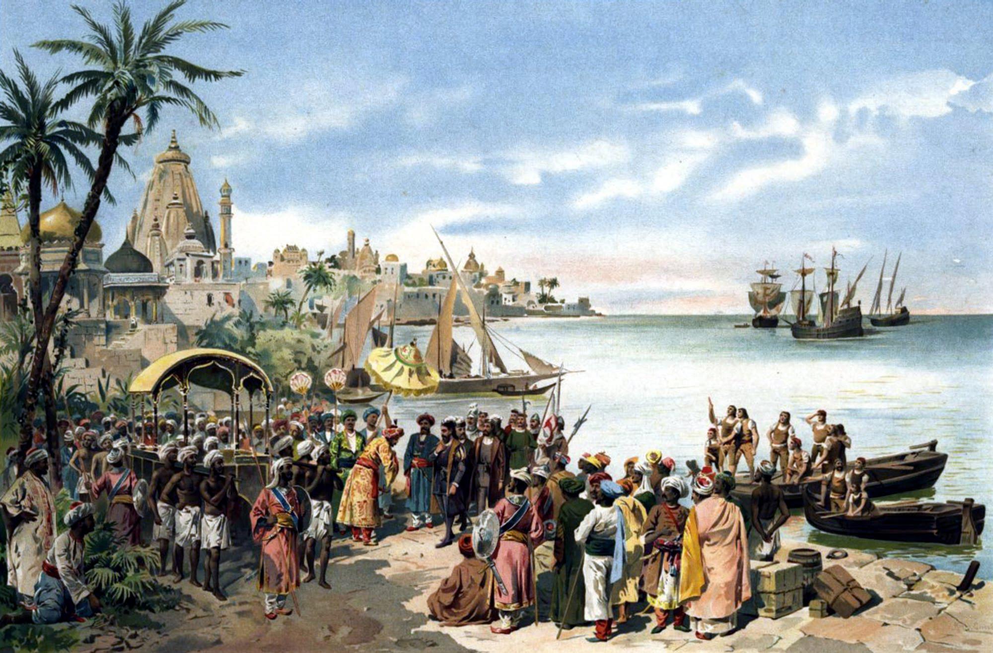 Vasco de Gama llegando a Calicut. https://historyonthisday.com/