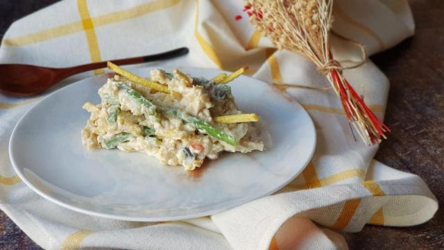 Ensaladilla de patatas paja y judías verdes al estilo del Suculent