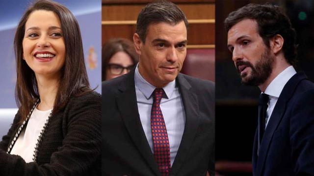 Inés Arrimadas (Cs), Pedro Sánchez (PSOE) y Pablo Casado (PP), interpelados por la sociedad civil para un acuerdo de Estado.