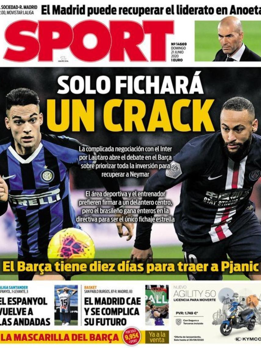 La portada del diario SPORT (21/06/2020)