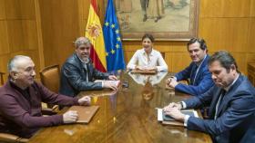 La ministra de Trabajo y Economía Social, Yolanda Díaz; los secretarios generales de UGT y CCOO, Pepe Álvarez y Unai Sordo; el presidente de CEOE, Antonio Garamendi, y el presidente de Cepyme, Gerardo Cuerva, en una imagen de archivo