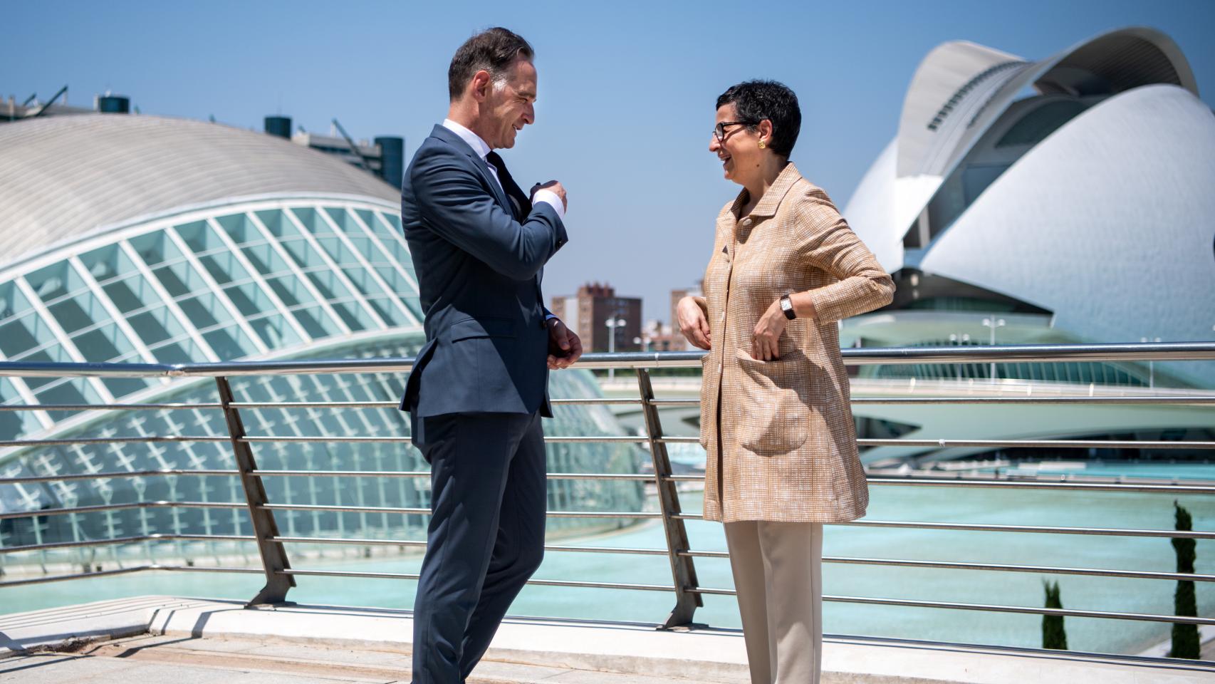 El ministro de Exteriores alemán, Heiko Maas, y la ministra de Exteriores del Gobierno de España, Arancha González Laya, este martes en Valencia.