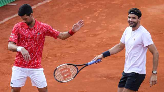 Djokovic y Dimitrov, durante un partido de dobles en el Adria Tour
