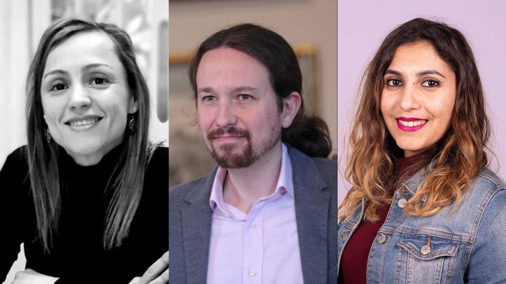 De izquierda a derecha: Marta Flor, Pablo Iglesias y Dina Bousselham.