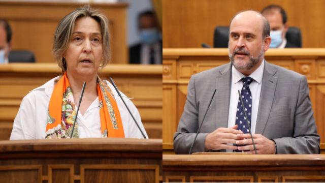 Ana Guarinos y José Luis Martínez Guijarro, este jueves en las Cortes de Castilla-La Mancha