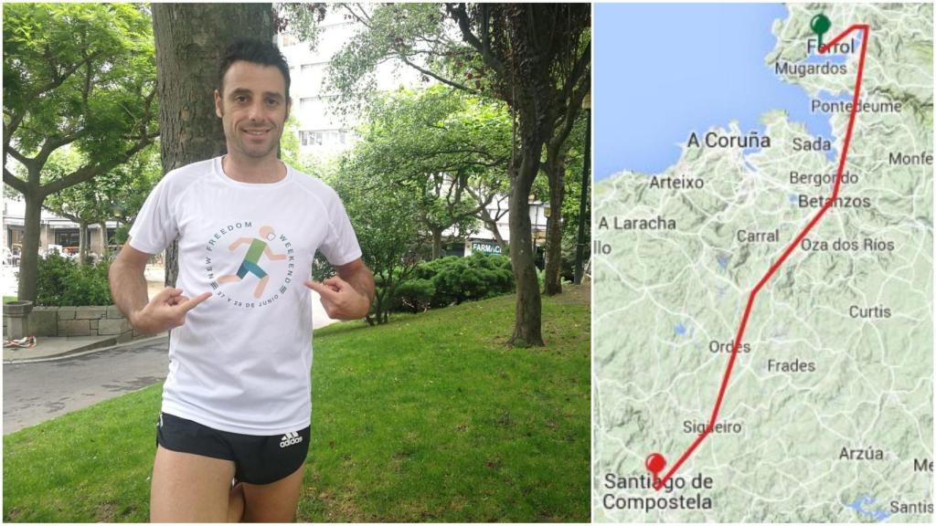El triatleta Javier Castroverde con la camiseta de New Freedom Weekend