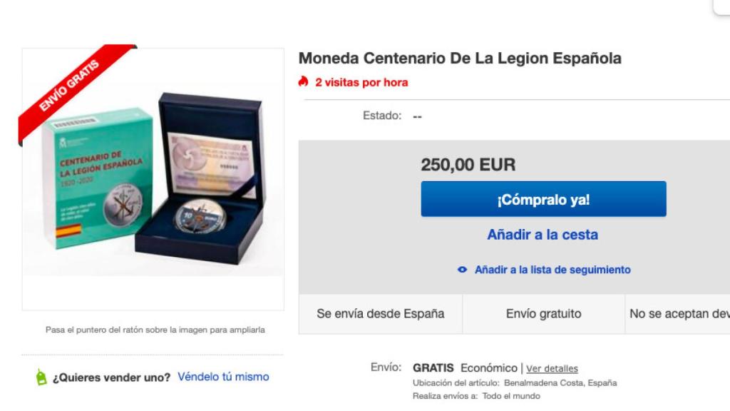 Una de las monedas a la venta ya en Ebay.