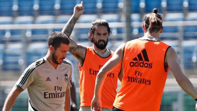 Hazard, Isco y Bale durante un entrenamiento del Real Madrid