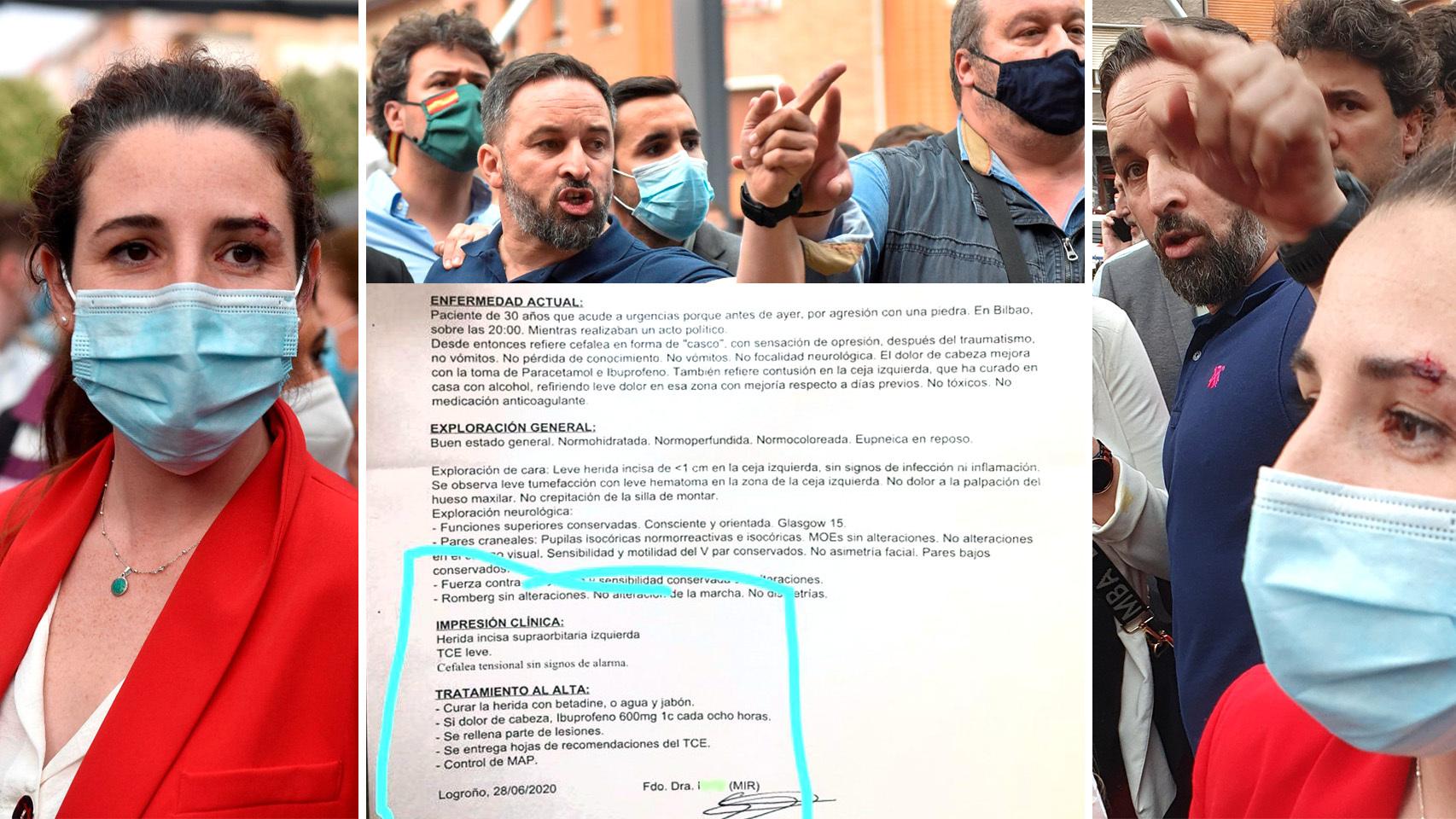 La diputada de Vox en el momento de la agresión y el parte médico compartido por Abascal.