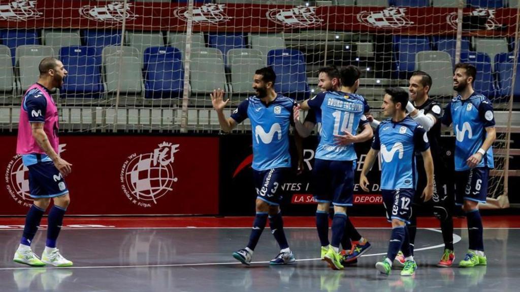 Los jugadores de Movistar Inter en la final de fútbol sala ante el Valdepeñas