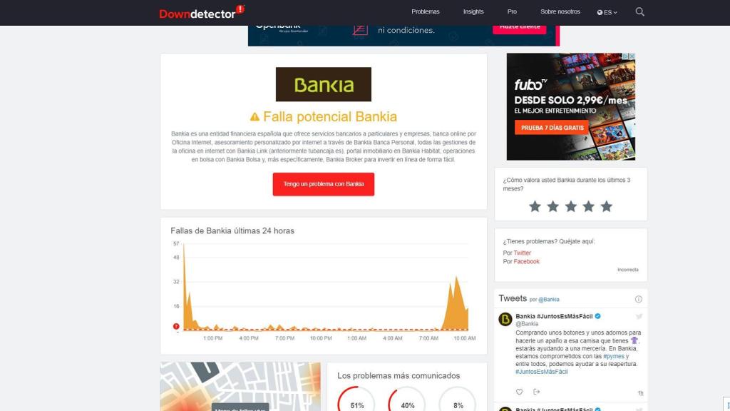 Interrupción de la web de Bankia en DownDetector. (2020)