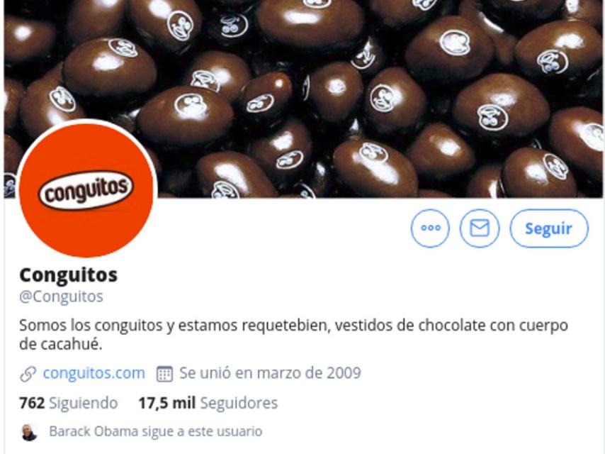 Captura del perfil de Twitter de 'Conguitos' en el que se ve que Obama es su seguidor.