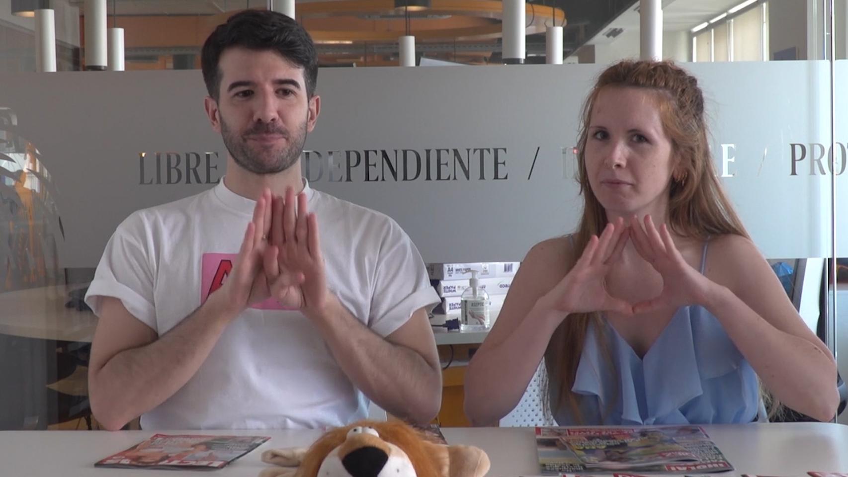 Raúl Rodríguez y Ane Olabarrieta durante la grabación del kiosko.