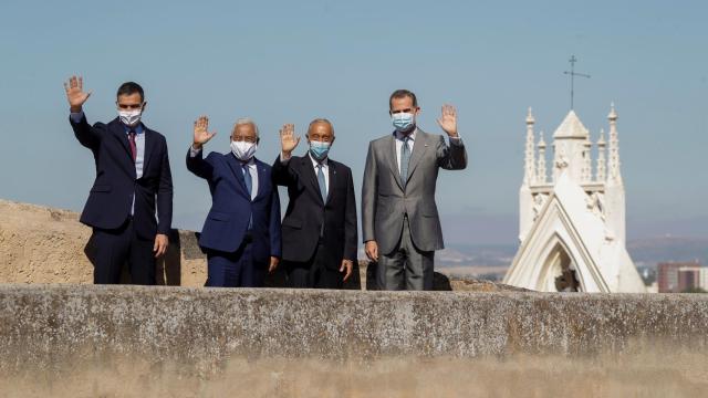 Pedro Sánchez y Felipe VI junto al presidente portugués, Marcelo Rebelo de Sousa, y el primer ministro, Antonio Costa.