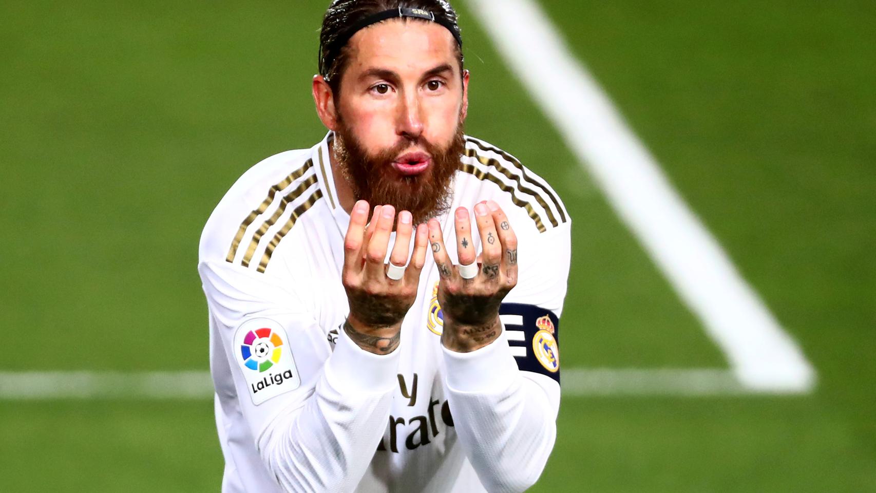 Sergio Ramos celebra su gol de penalti al Getafe