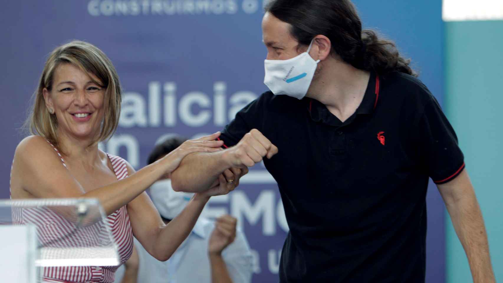 Pablo Iglesias, junto a la ministra de Trabajo y Economía Social, Yolanda Díaz.