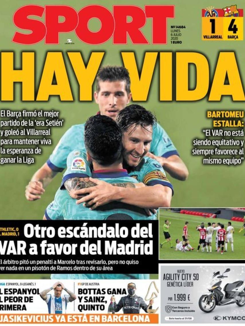 La portada del diario Sport (06/07/2020)