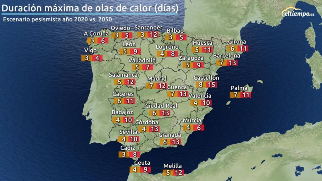 Mapa duración olas de calor.