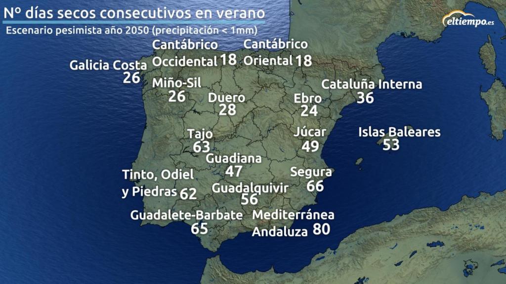 Mapa número días secos verano 2050.