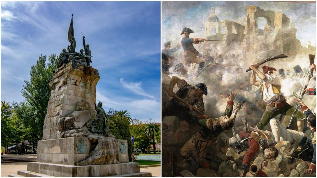 Monumento a los héroes de Ponte Sampaio en Pontevedra y cuadro El Sitio de Gerona (1809)