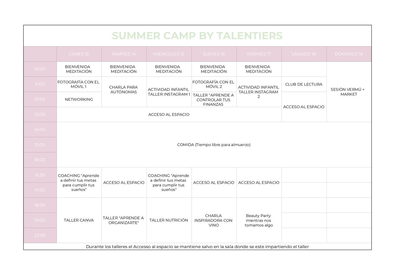 Horario de actividades