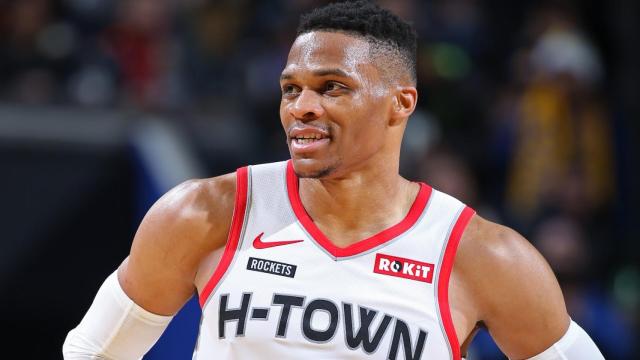 Russell Westbrook durante un partido de la NBA con Houston Rockets