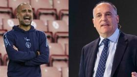 Pep Guardiola y Javier Tebas