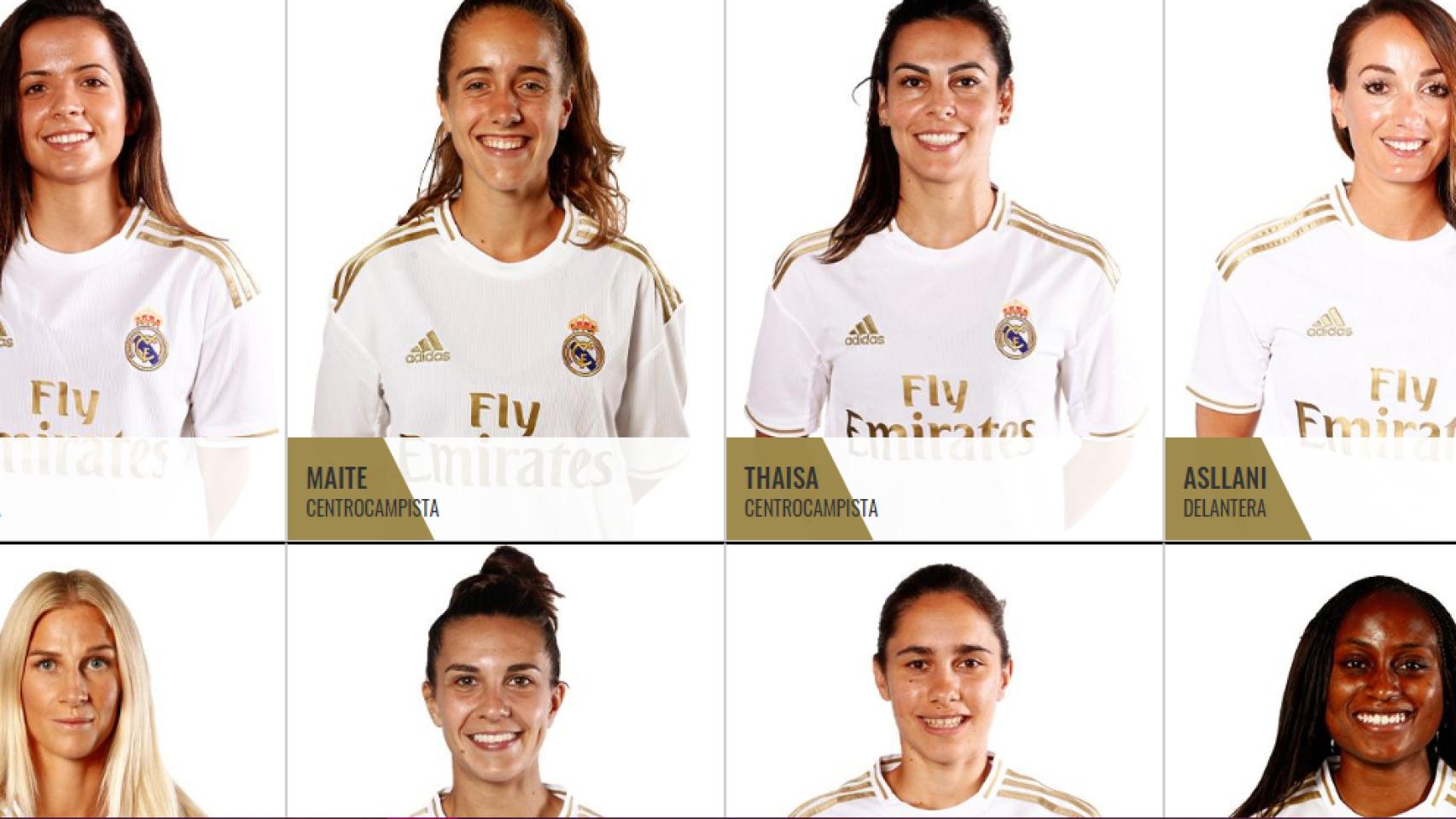 Plantilla del Real Madrid Femenino en la web de club blanco