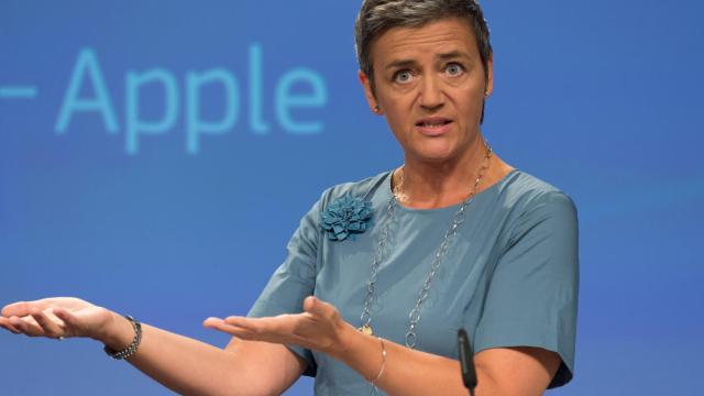 La comisaria de Competencia, Margrethe Vestager, cuando anunció la sanción a Apple en 2016