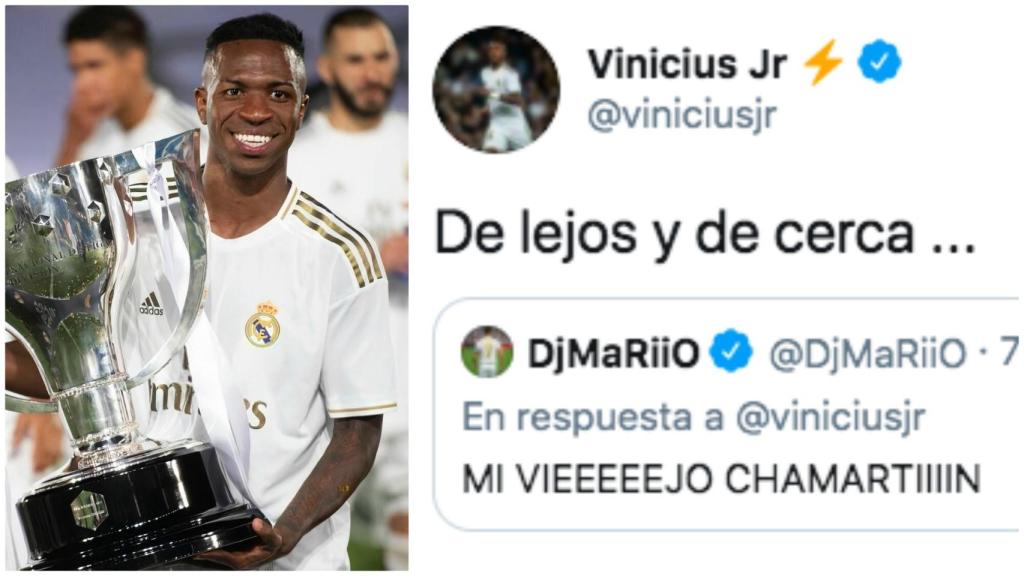 El madridismo de Vinicius cantando el himno del Real Madrid con aficionados en Twitter