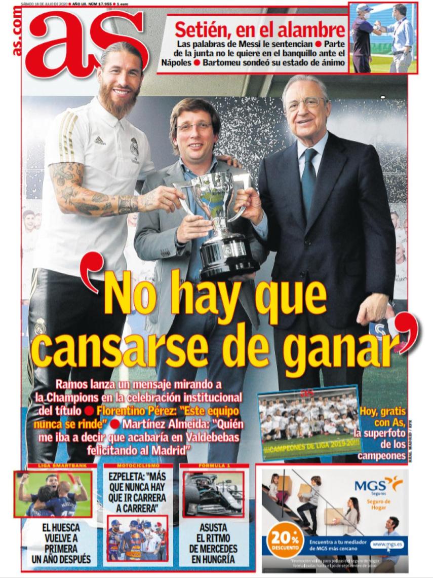 La portada del diario AS (18/07/2020)