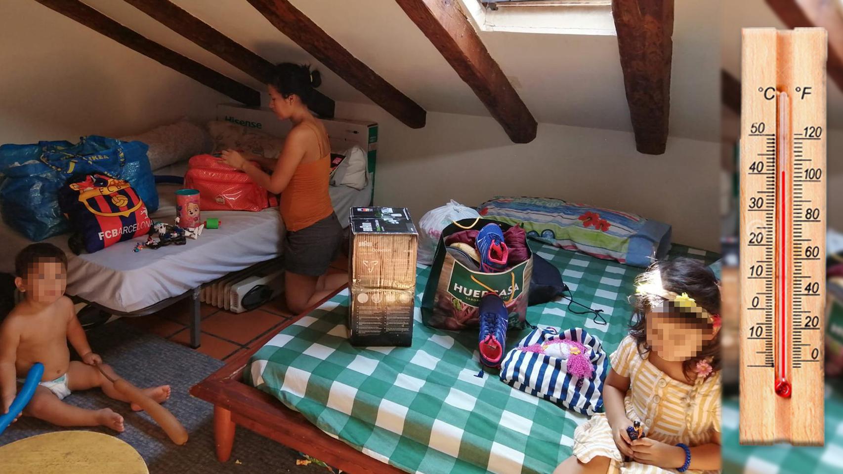 Carmen Nava, preparando sus cosas para intentar mudarse, junto a su hijo de dos años y su hija de cuatro.