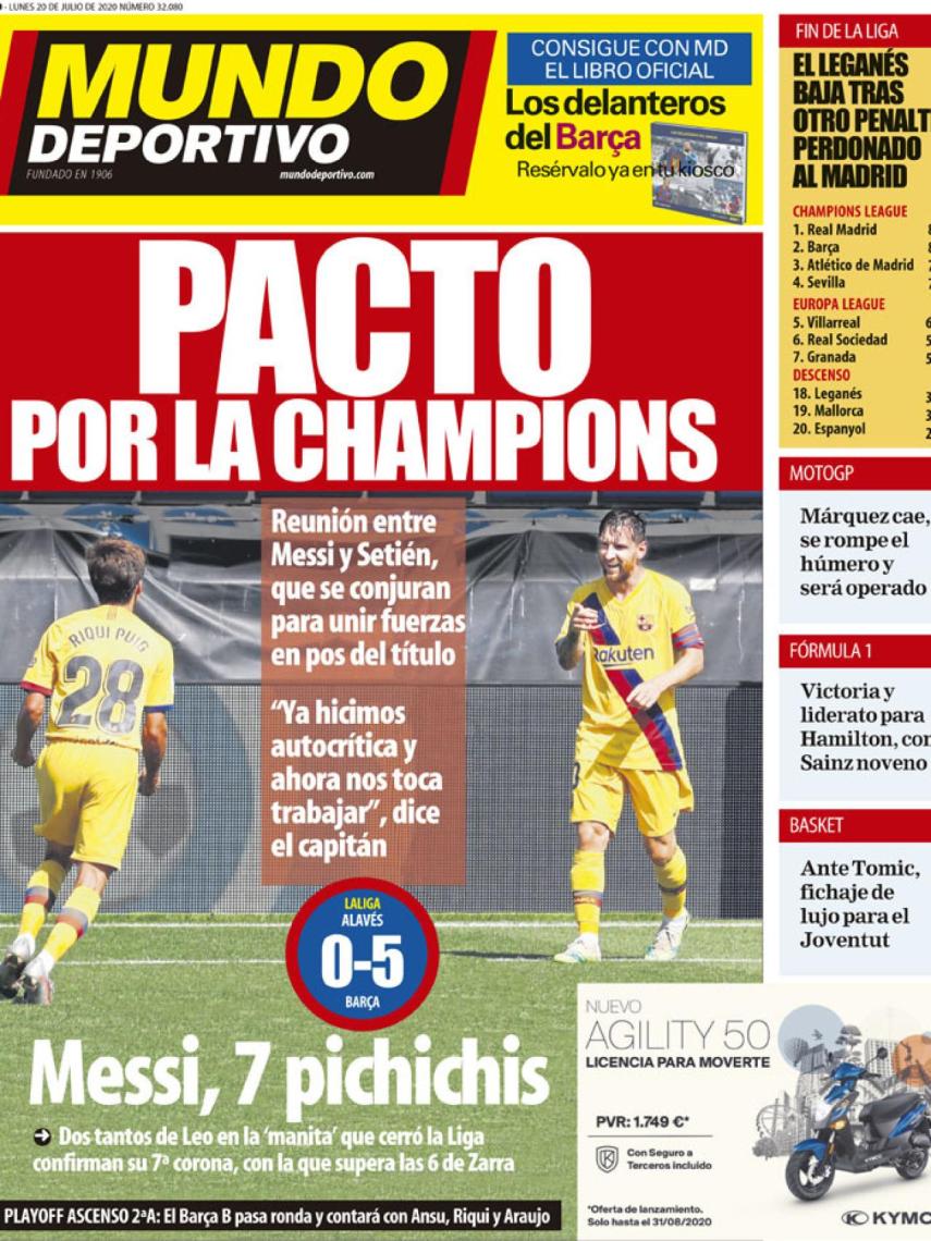 La portada del diario Mundo Deportivo (20/07/2020)