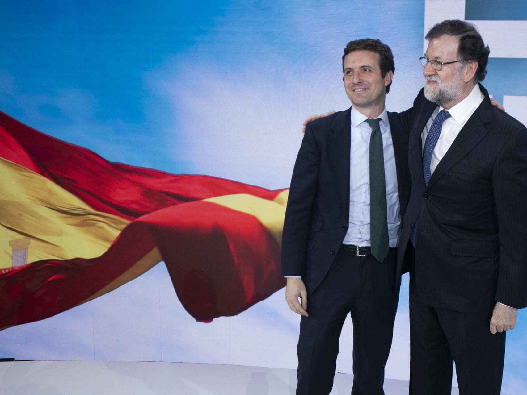 Mariano Rajoy y Pablo Casado en el Congreso Nacional de julio de 2018.