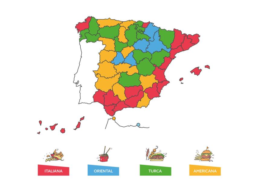 Mapa de las comidas más pedidas a domicilio.