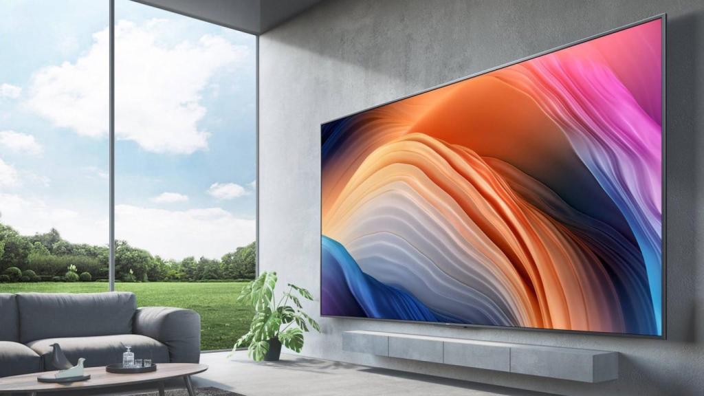 Redmi TV Max en una pared.