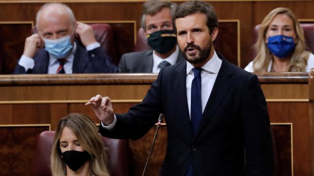 Pablo Casado, presidente del PP, durante la sesión de control al Gobierno.