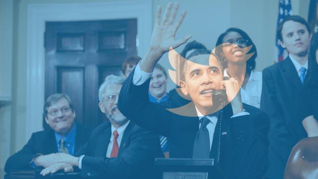 Fotomontaje con Obama y el logo de Twitter.