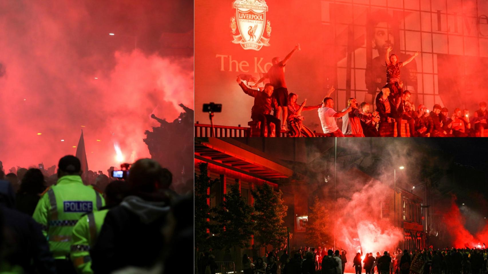 La afición del Liverpool celebra la Premier League