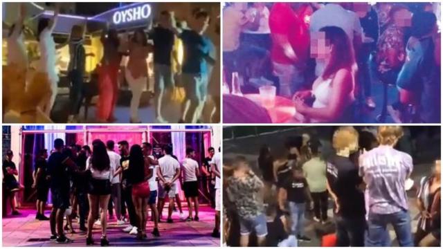 Jóvenes de fiesta en Tenerife bailando la conga y en Yaiza (fotos superiores); y en Pachá y Gran Canaria (inferiores)