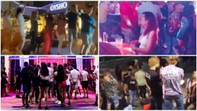 Jóvenes de fiesta en Tenerife bailando la conga y en Yaiza (fotos superiores); y en Pachá y Gran Canaria (inferiores)