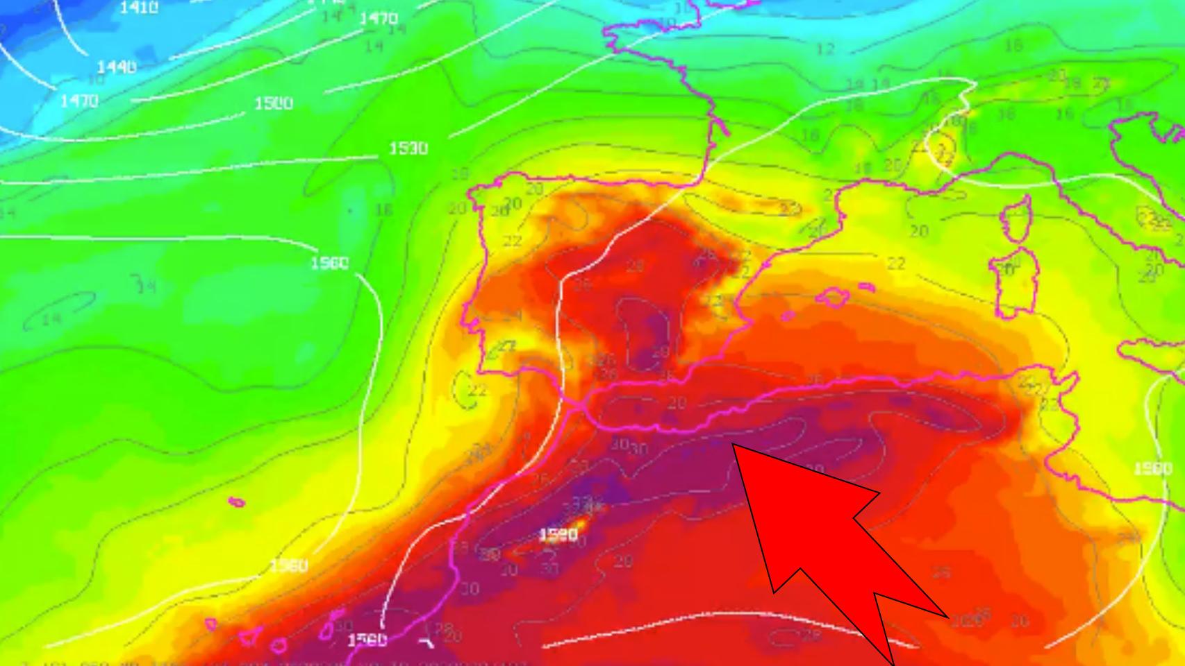 La entrada de aire africano en la Península y Baleares. AEMET/SINOBAS.